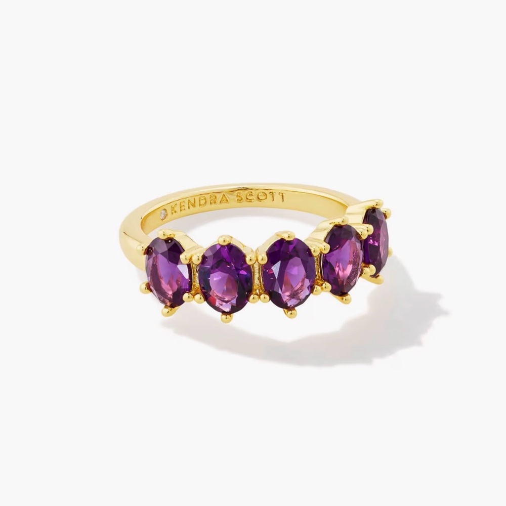 Kendra Scott Cailin Purple Crystal 14K Yellow Gold Band 5 Gem Ring Size 11 NWT